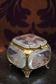 Old French 
jewelery box in 
bronze and 
faceted glass 
with cut birds 
and floral 
motifs in the 
...