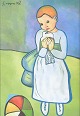 Swedish artist
Oil on canvas.
A 
contemplative 
figurative 
painting 
depicting a 
child holding 
...
