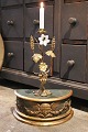 French 19th century wooden pedestal with angel motif, 
original blue paint and gold decorations...