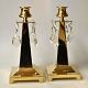 Pair of Danish art deco brass candlesticks with prisms, ...