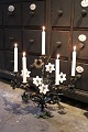 Antique French church candlestick in very dark patina, ...