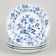 Meissen Blue Onion, set of four dinner plates.Four porcelain dinner plates with hand-painted ...