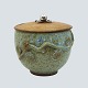 Arne Bang; Lidded jar made of stoneware with green and blue glaze. In good condition. With lid ...