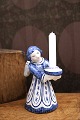 L. Hjorth ceramic angel with blue glaze holding a small candle...