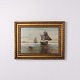 Marine painting depicting three sailing ships positioned off Kronborg Castle from around the ...