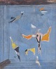French abstract painting with bird motif.Abstract composition featuring stylised bird forms ...