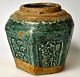 Chinese Bojan, ginger jar in green glazed porcelain, 19th century. Hexagonal. With floral ...