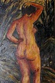 Olie på plade, portræt af nøgen kvinde, utydeligt signeret, ubekendt kunstner. Ca. 1920.