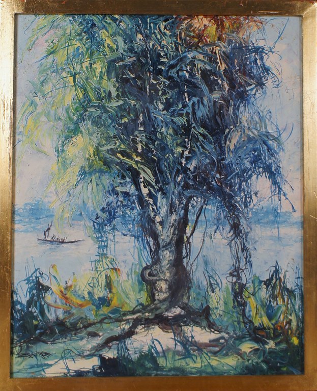 Asian artist, indistinctly signed. Oil on board. Late 20 c.