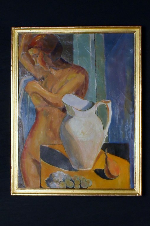 Oil on board, portrait of naked woman, unsigned, unknown artist.