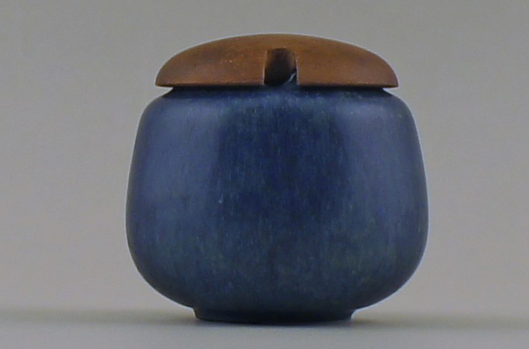 Saxbo jam jar in ceramic, beautiful blue glaze.