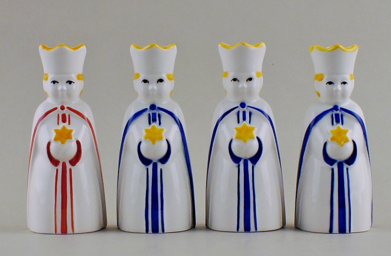 4 Royal Copenhagen faience candlesticks, holy three kings.