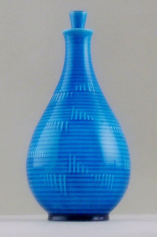 B&G (Bing & Grondahl) Art deco turquoise bottle in porcelain.