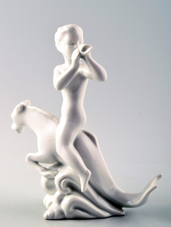 Harald Salomon for Rörstrand, white glazed figure of a faun / pan.
