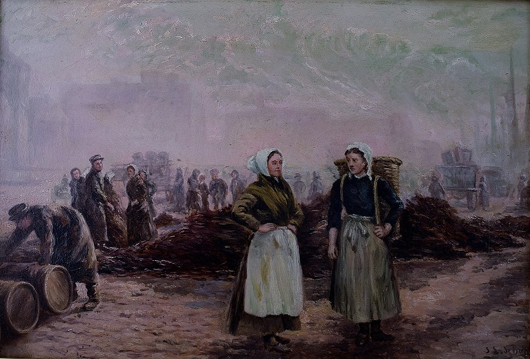 Dutch market scene, oil on panel.
