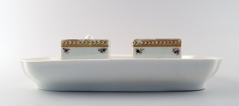 Early and rare Royal Copenhagen writing set with two inkwells.
