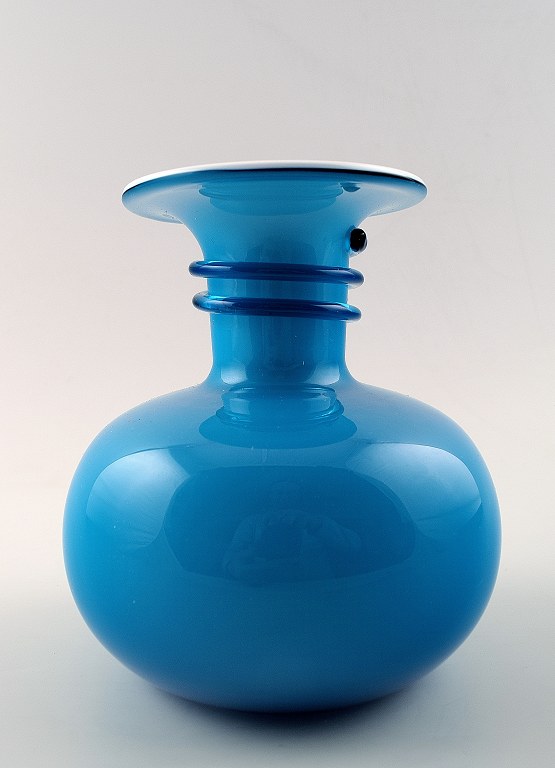 Per Lütken for Holmegaard Carnaby vase, blue and
white opal glass.