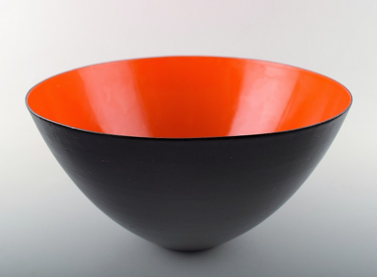 Krenit bowl by Herbert Krenchel. Black metal and  orange enamel.