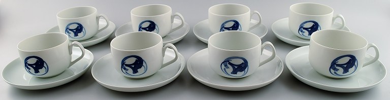 8 sets of Bing & Grondahl, B&G, Blue Koppel, teacup and saucer.
Decoration number 475.