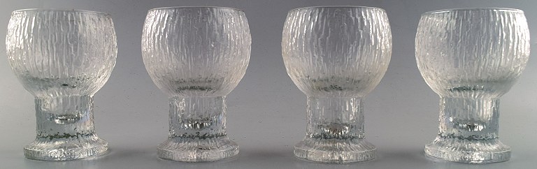 4 glasses Iittala Ultima Thule glass service, modern Finnish glass, designed by 
Tapio Wirkkala.