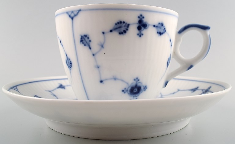 Antique and rare Royal Copenhagen Blue Fluted Plain, Coffee cup (modeller no. 5) 
and saucer (modeller no. 32)