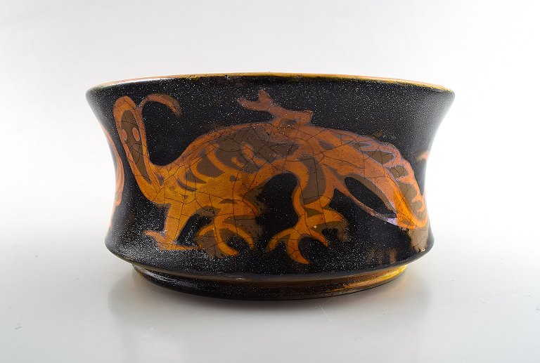 Jens Thirslund (1892-1942) Unique Kähler, Denmark bowl decorated with fabulous 
creatures.