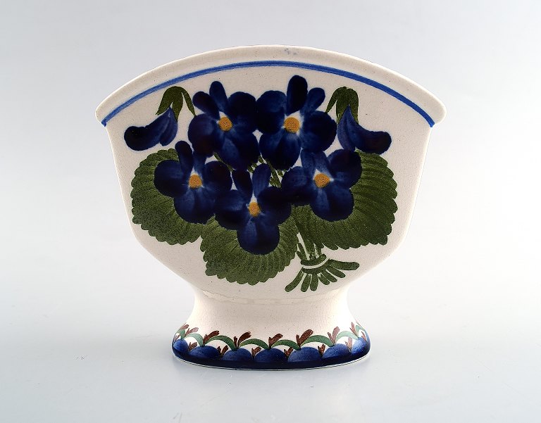 Aluminia/Royal Copenhagen bouquetiere / vase, hand painted with floral motifs.