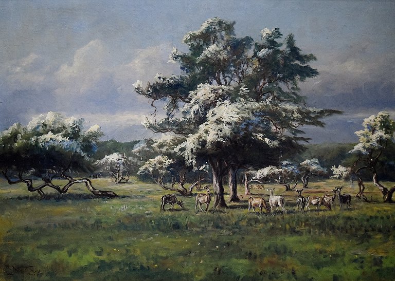 Christiansen, Niels Peter (1873 - 1960) Denmark.
View from the Royal Deer Park, Copenhagen. Oil on canvas.