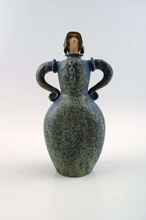Rare Arne Bang. Art pottery bottle / decanter with stopper, female figure.
