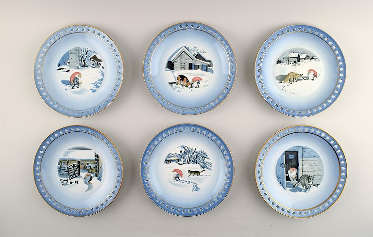 B & G (Bing & Grondahl) 6 cake plates / dessert plates, Christmas Service Harald 
Wiberg.