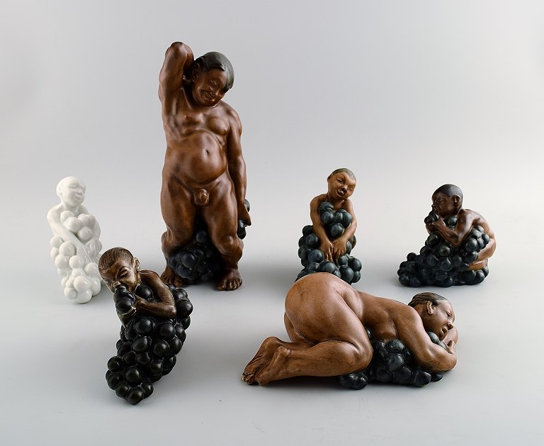 6 Bing & Grondahl Stoneware Figurines (one in blanc de chine) by Kai Nielsen, 
from the series 