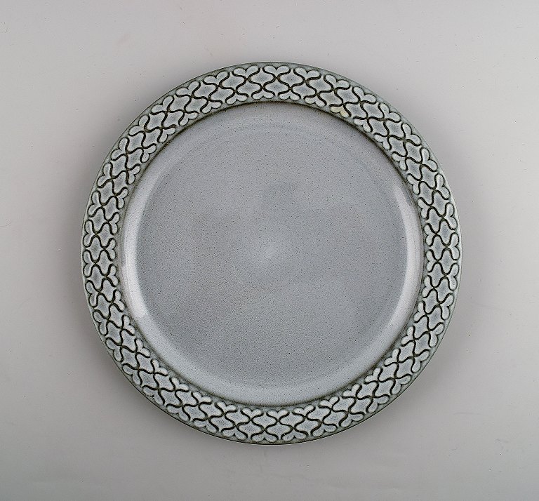 3 plates Bing & Grondahl number 325 dinner plates 24 cm. B & G Grey Cordial 
Quistgaard Nissen Kronjyden stoneware.