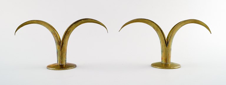 A pair of patinated brass, "Liljan" Ivar Aalenius Björk, Ystad metal.