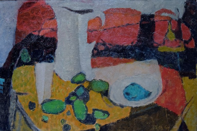 Modernist composition, dated 1954-57. Oil on board.
Signed: Erik G D.