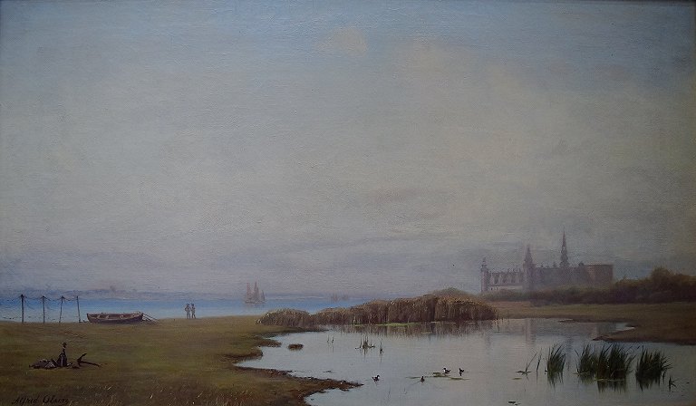 Alfred Olsen b. Fejø 1854, d. Copenhagen 1932. View of Kronborg Castle. Oil on 
canvas.