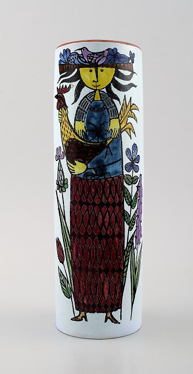 Vase decorated with a women, Stig Lindberg, Gustavsberg studio. Faience. 1940s.