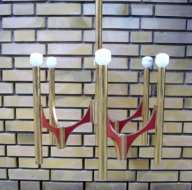 Gaetano Sciolari gilded brass ceiling lamp, Italy, 1960/70 s.
