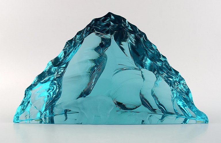 Vicke Lindstrand for Kosta Boda art glass block engraved with polar bear.