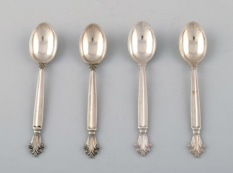 Georg Jensen silverware , Georg Jensen pattern Acanthus. 
Designed by Johan Rohde.
4 Mocha spoons.