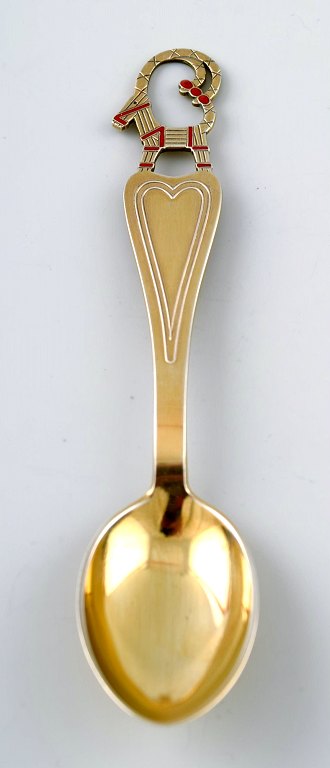 A. Michelsen Christmas spoon 1948. Gold Plated Sterling Silver with enamel.