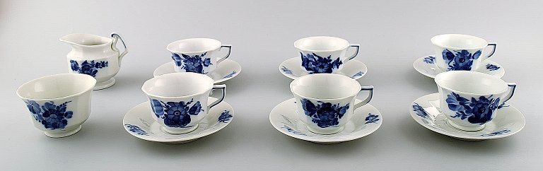 6 p. Royal Copenhagen Blue Flower Angular, espresso cups, (mocca cups). Sugar 
bowl and cream jug.