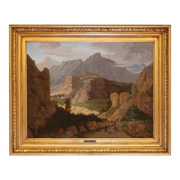 I. P. Møller, 1783-1854, oil on canvas, Persons and Mountains. Signed. Visible 
size: 48x64cm. With frame: 64x80cm