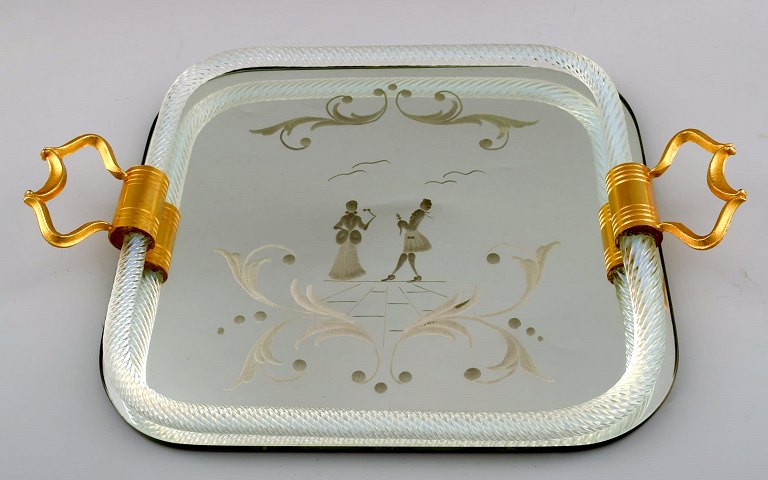 Murano, Italy, rectangular tray with mirrored plate.
