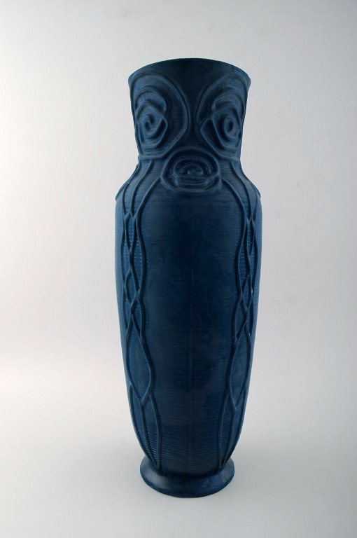 Large Höganäs Art Nouveau Ceramic Floor Vase. Flowers in relief.
