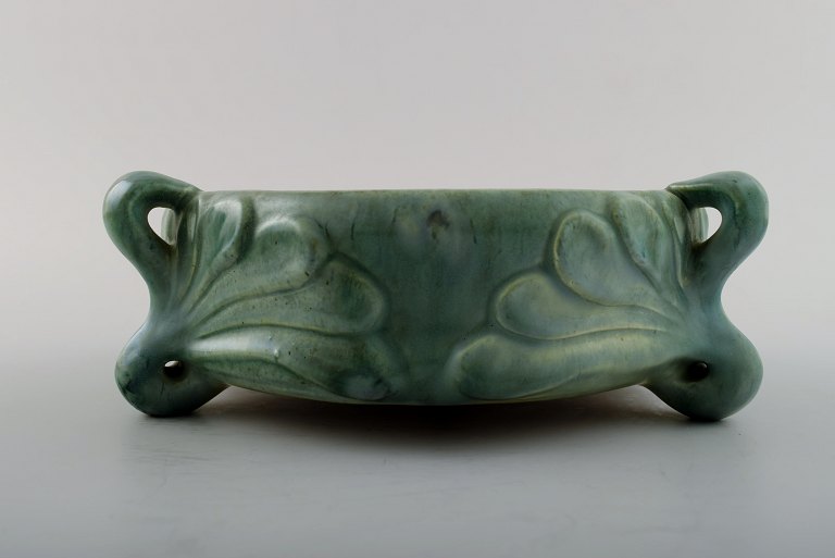 Large Höganäs Art Nouveau Ceramic Bowl. Leaves in relief.
