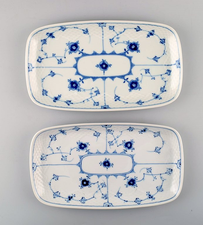 2 Bing & Grondahl, B&G blue fluted rectangular trays / dish.
