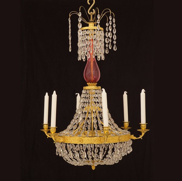 Chandelier for 6 candles. Baltic circa 1780. H: 86cm. D: 60cm