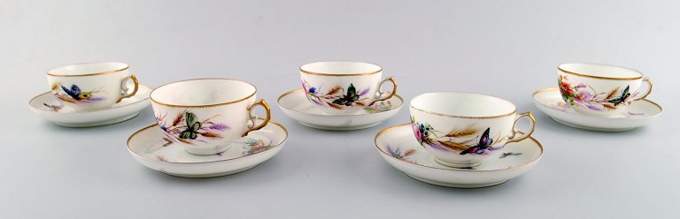 5 sets of antique b&g/ bing & grøndahl, coffee cup and saucer. 
Hand painted with butterflies.