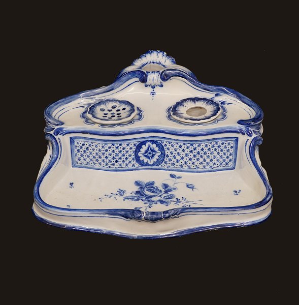 Blue decorated faience writing set. Marieberg, Sweden, circa 1765. L: 25cm