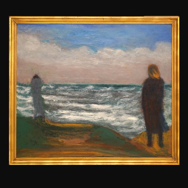 Jens Søndergaard, 1895-1957, oil on canvas. "Storm. The Ocean". Signed and dated 
1947-53. Displayed: Oslo, Norway, 1949. Visible size: 16x134cm. With frame: 
130x148cm